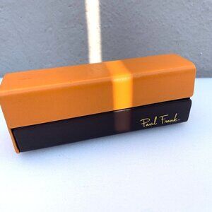 Paul Frank Orange & Brown Leather Sliding Sunglasses Eye Glasses Case Hard Sided